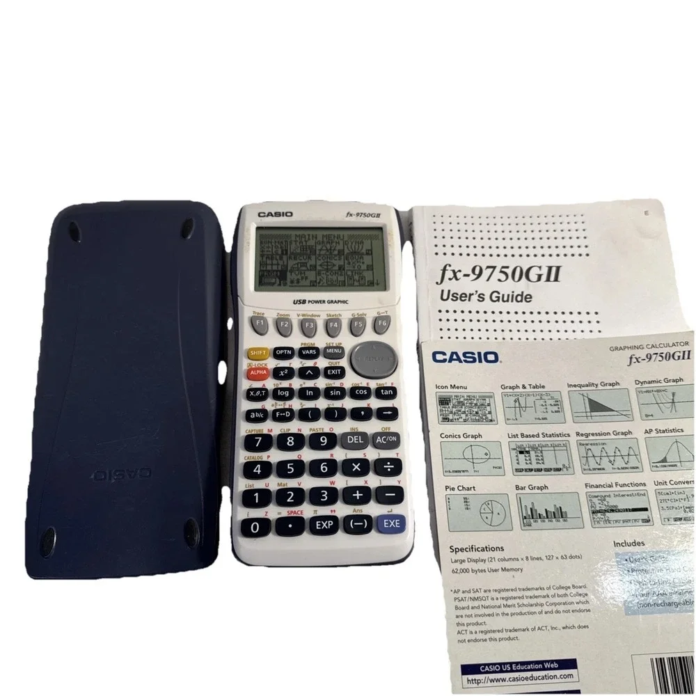 Casio fx-9750GII Graphing Calculator w/ Slide-On Cover & Manual - Tested Working